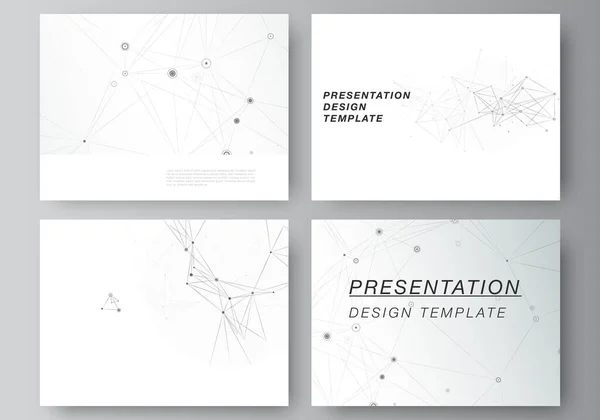 Векторный макет презентаций слайдов дизайн бизнес-шаблонов, шаблон для презентации брошюры, обложка брошюры, отчет. Серый фон технологии с соединяющими линиями и точками. Концепция сети. — стоковый вектор