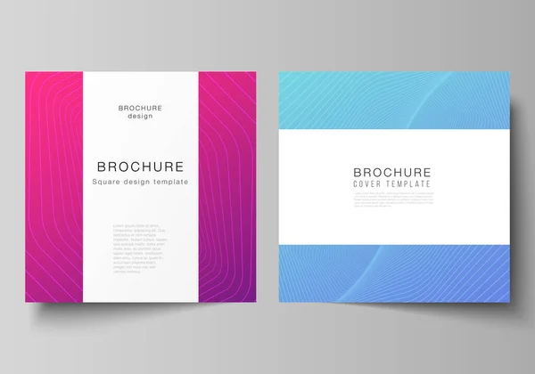 De minimale vector illustratie van bewerkbare lay-out van twee vierkante formaat omslagen ontwerp sjablonen voor brochure, flyer, tijdschrift. Abstract geometrisch patroon met kleurrijke gradiënt zakelijke achtergrond. — Stockvector