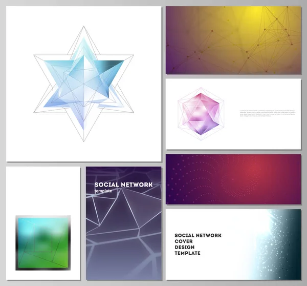 De minimalistische abstracte vectorlay-outs van moderne sociale netwerkmodellen in populaire formaten. 3D polygonaal geometrisch modern design abstracte achtergrond. Wetenschap of technologie vector illustratie. — Stockvector