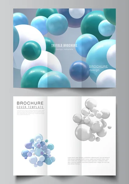 Vector layouts of covers design templates for trifold brochure, flyer layout, magazine, book design, brochure cover, advertising. Realistic background with multicolored 3d spheres, bubbles, balls. — Stock Vector