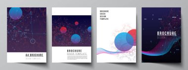 Broşür, broşür, broşür düzeni, broşür, kitapçık, kapak tasarımı ve kitap tasarımı için A4 kapak modelinin vektör düzeni. Yapay zeka, büyük veri görselleştirme. Kuantum bilgisayar teknolojisi kavramı.