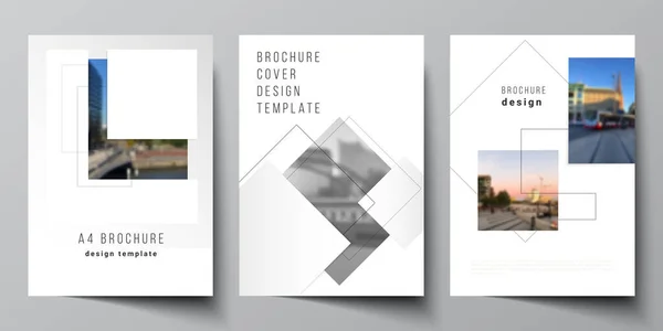 Vector layout of A4 format cover mockups design templates with geometric simple shapes, lines and photo place for brochure, flyer layout, booklet, cover design, book, brochure cover.