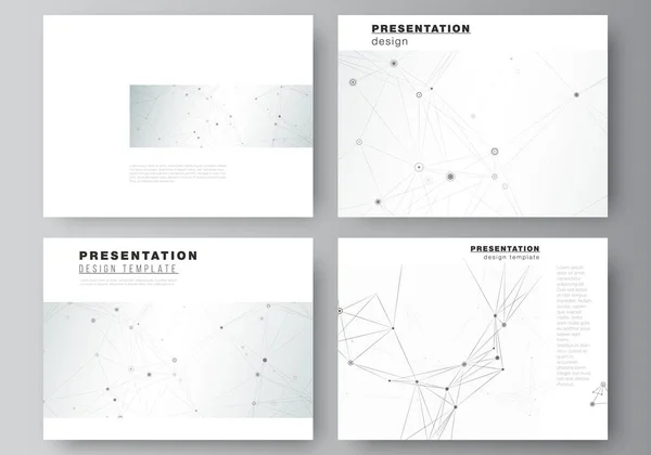 Présentation vectorielle des modèles d'entreprise de conception de diapositives de présentation, modèle de brochure de présentation, couverture de brochure, rapport. Arrière-plan technologique gris avec lignes et points de connexion. Concept de réseau. — Image vectorielle