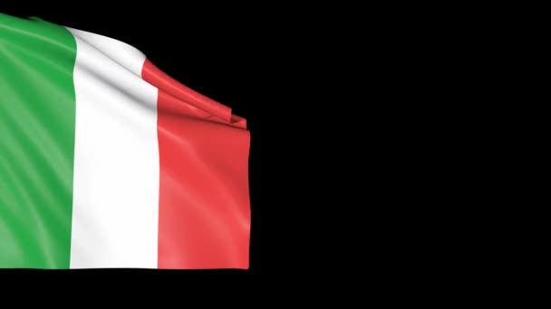 Bandera Aislada Italia Ondeando Sobre Negro Símbolo Animado Del País — Vídeo de stock