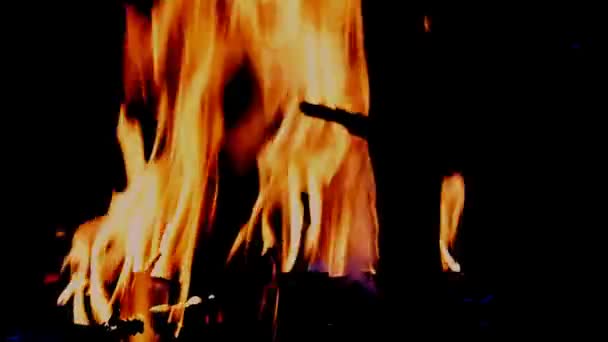 Die Flamme Des Feuers Ist Sehr Nahe Brennen Ist Faszinierend — Stockvideo