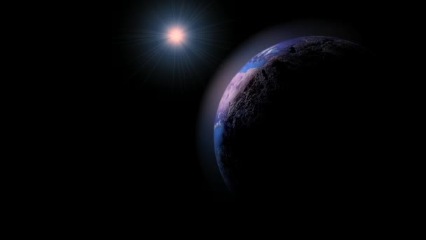 Голубая планета Земля в тёмной галактике . — стоковое видео