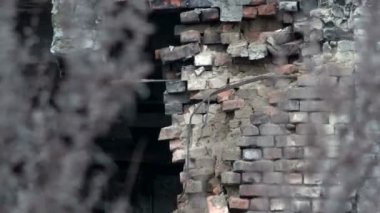 4k Video Naziler tarafından bombalama sonra bina yıkıldı. Rusya'da askeri kalıntılar, Leningrad bölgesi, Köy Sapernoe, 1941-1945 - bombalama sonra bina.