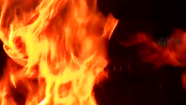 Φωτεινή Και Επικίνδυνη Φωτιά Φλόγες Φωτιάς Και Μαύρος Καπνός Δυνατή — Αρχείο Βίντεο