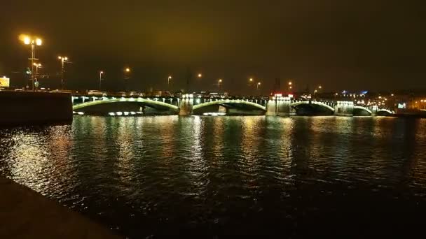 Vista Panorâmica Sobre Ponte Stock São Petersburgo Noite Sity Mística — Vídeo de Stock