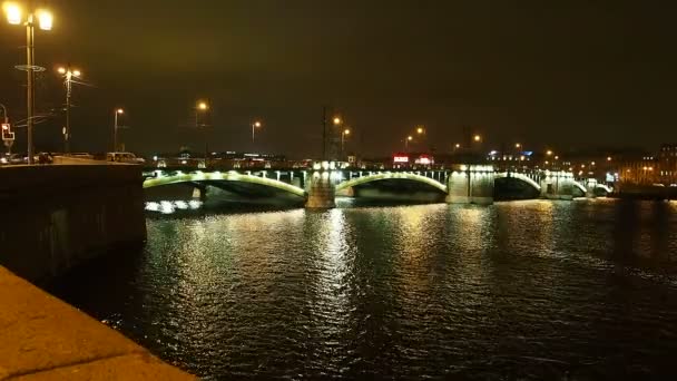 Panorámás Kilátás Stock Hídon Szentpéterváron Éjszaka Sity Misztikus Közel Neva — Stock videók