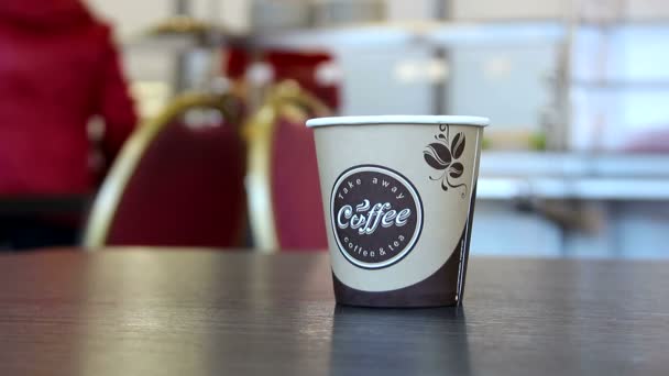 Koffiecup Het Café Fast Food Straat Cafetaria Koffie Winkel Binnen — Stockvideo