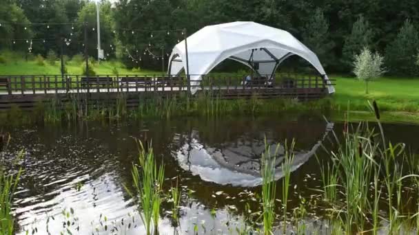 Barraca Branca Para Festa Projeto Paisagem Elite Luxo Livre Recreação — Vídeo de Stock