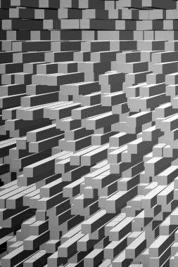 Gri küplerin 3 boyutlu arkaplanı soyut.