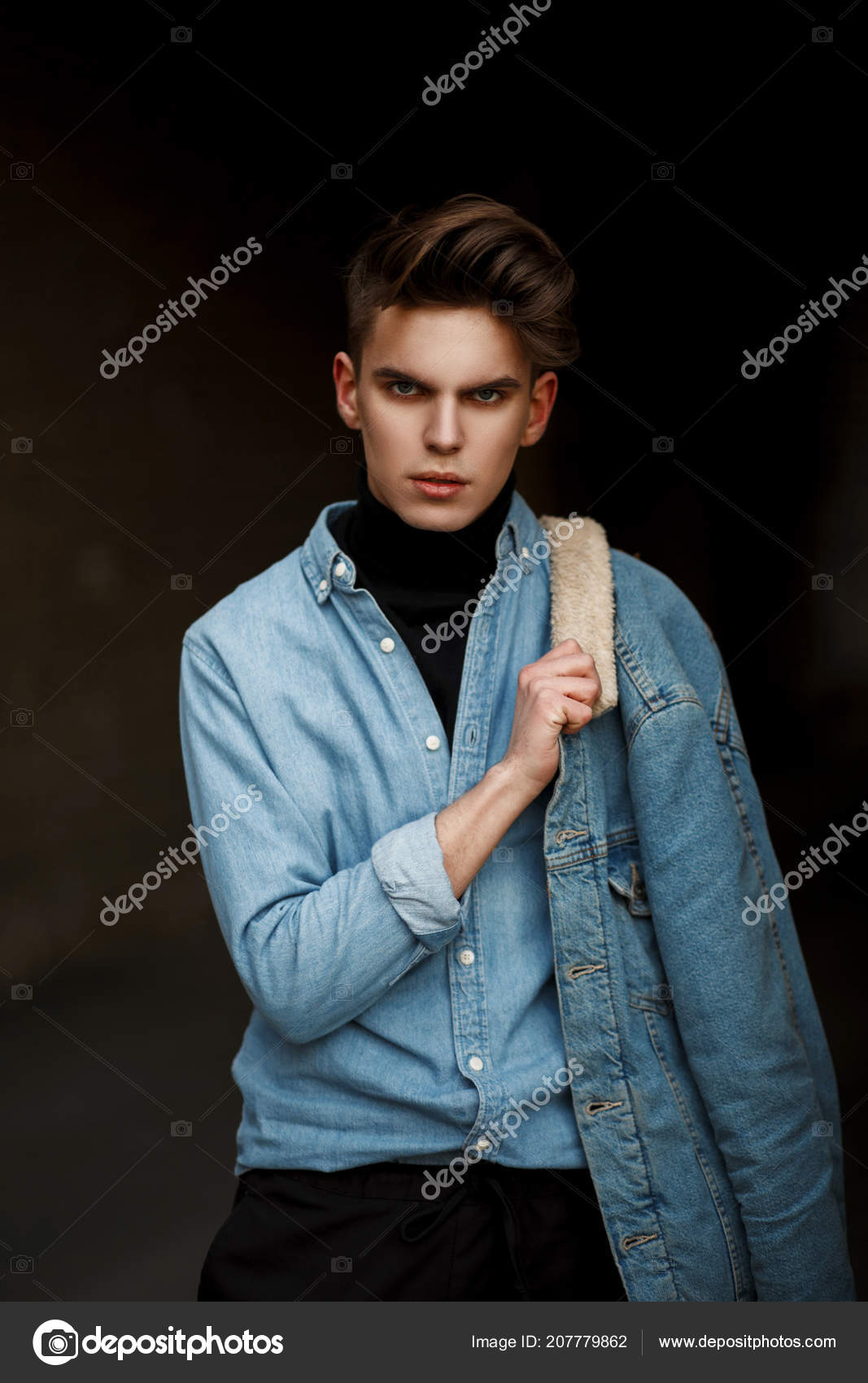Brunette Boy Jeans Jacket Poses Outside Stock Photo 676842685 | Shutterstock