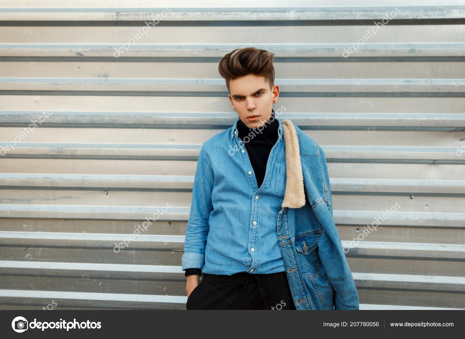 Young man wearing winter clothes in the street. Young bearded guy with  modern hairstyle with coat, Stock Photo, Picture And Royalty Free Image.  Pic. NGR-ING-18944-05039 | agefotostock