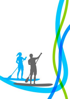 Vektör kalitesinde kürek çeken su sporu grafikleri ayağa kalkın.