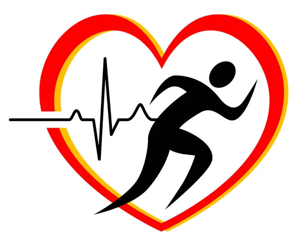 Běžící Muž Srdcem Elektrokardiogramem Vektorové Ilustrace — Stockový vektor