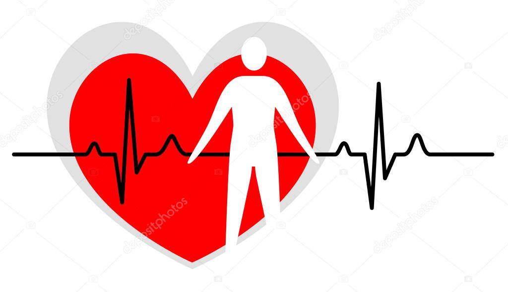 Vector illustration of heart and man with electrocardiogram