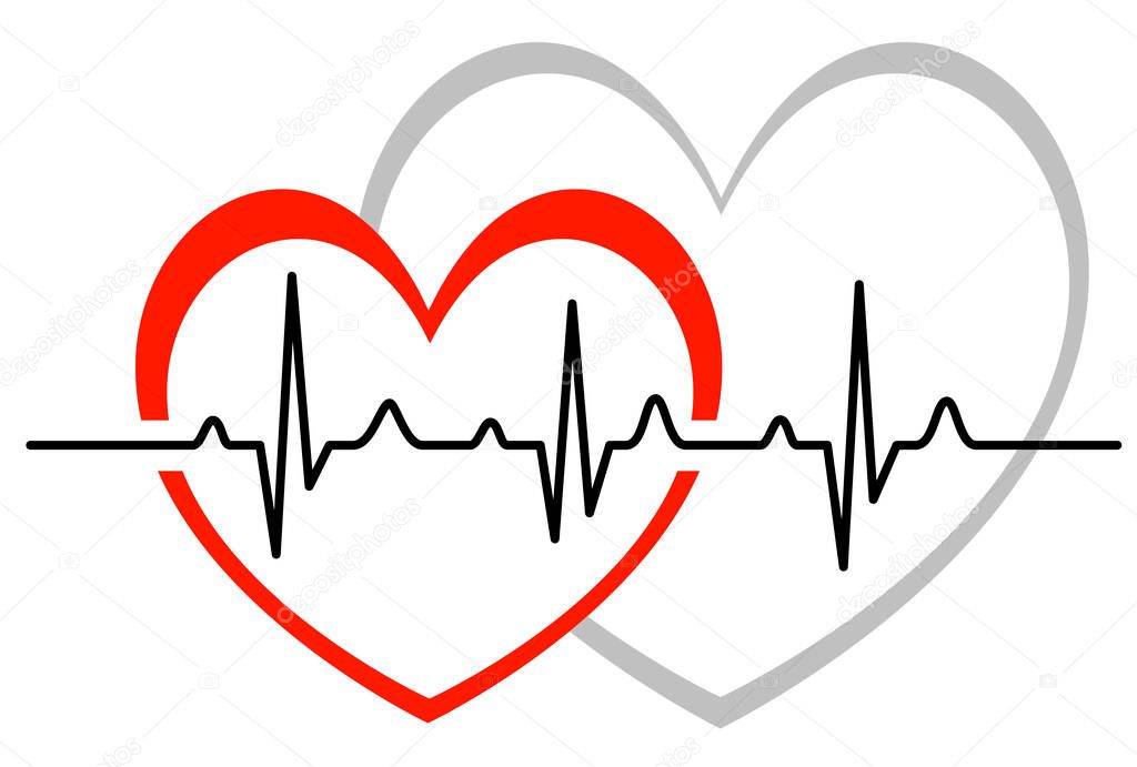 Vector illustration of heart beat with electrocardiogram