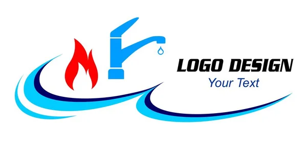 Logo Plombier Avec Flamme Feu Robinet Eau — Image vectorielle