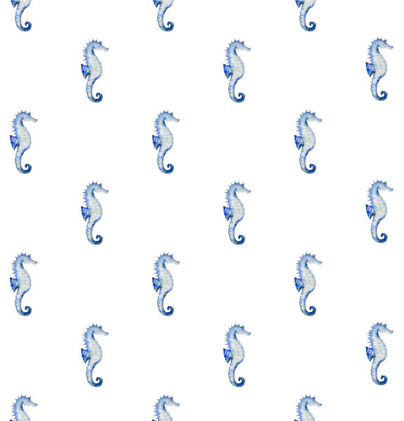 Акварель с голубыми морскими лошадьми. Дизайн для подушек, штор для душа, текстиля. Иллюстрация на белом фоне
.