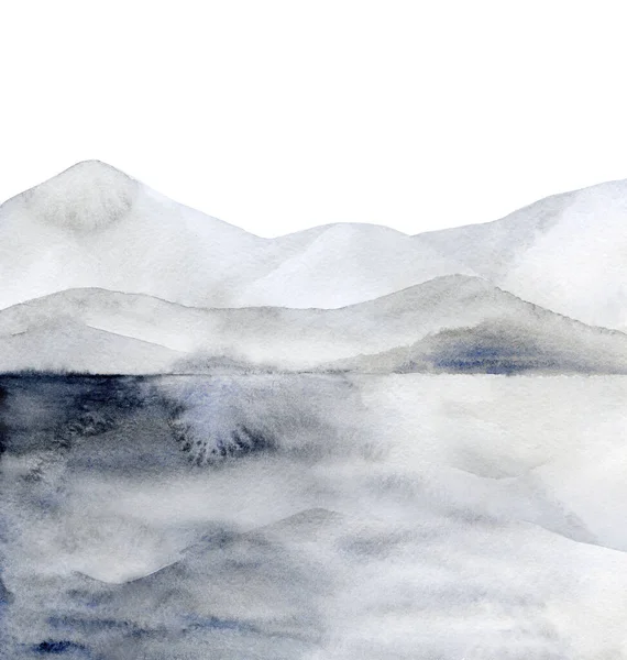Minimalistyczny krajobraz. Szare niebieskie wzgórza. Abstrakcyjne mointains. Ilustracja akwarela na białym tle. — Zdjęcie stockowe