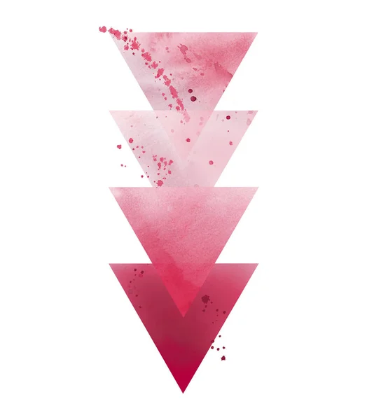 Red triangles. Abstract geometric art composition. Watercolour illustration on white background.