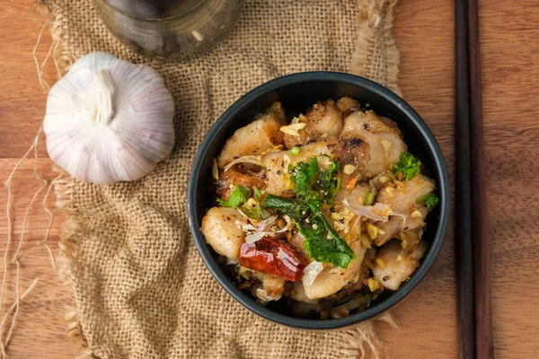 Gebratenes Huhn Mit Knoblauch Und Pfeffer Mit Reis Thailändisches Gericht — Stockfoto