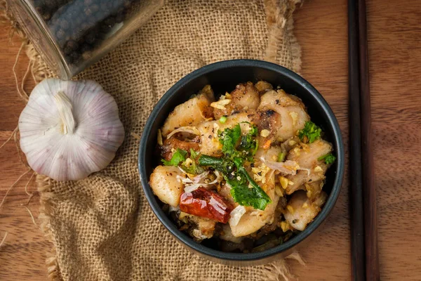 Gebratenes Huhn Mit Knoblauch Und Pfeffer Mit Reis Thailändisches Gericht — Stockfoto