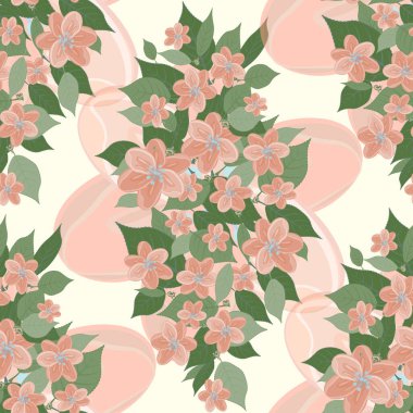 Yapraksız desenli çiçek dalları. Hassas turuncu renk ve yumuşak arkaplan. Bir sürü el yapımı çiçek..