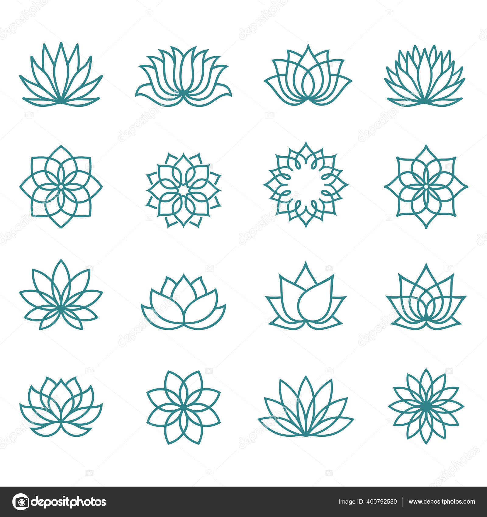 Ícone Linha Lótus Definido Fundo Branco Flor Lótus Abstrata Estilo Vetor de  ©3xy 400792580, image size:1600x1700
