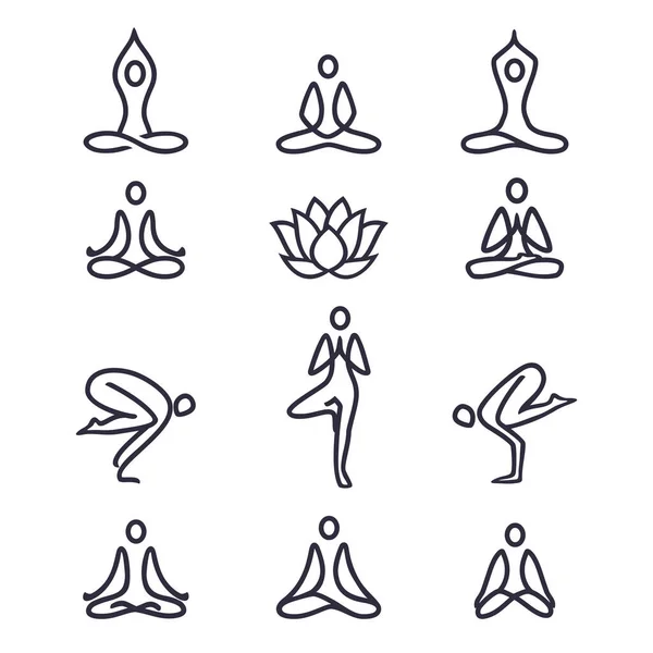 Conjunto Iconos Logotipos Yoga Elementos Diseño Gráfico Estilo Esquemático Para Vector De Stock