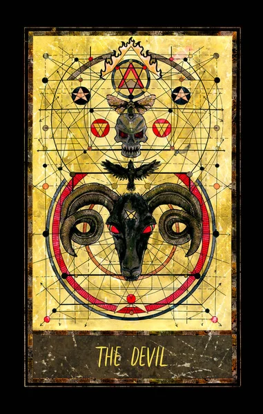 Devil. Major Arcana tarot card. The Magic Gate deck. Fantasy graphic illustration with occult magic symbols, gothic and esoteric concept