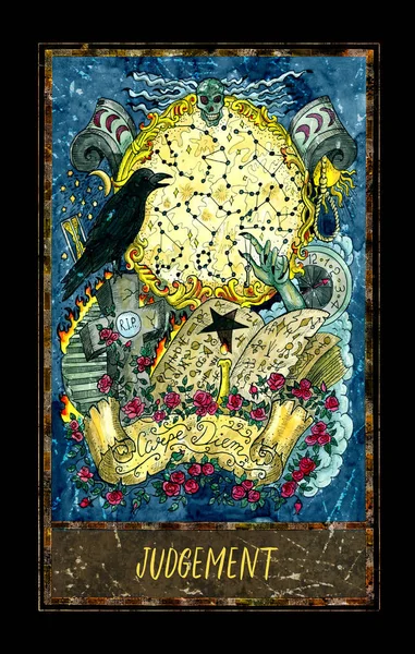 judgement. Major Arcana tarot card. The Magic Gate deck. Fantasy graphic illustration with occult magic symbols, gothic and esoteric concept