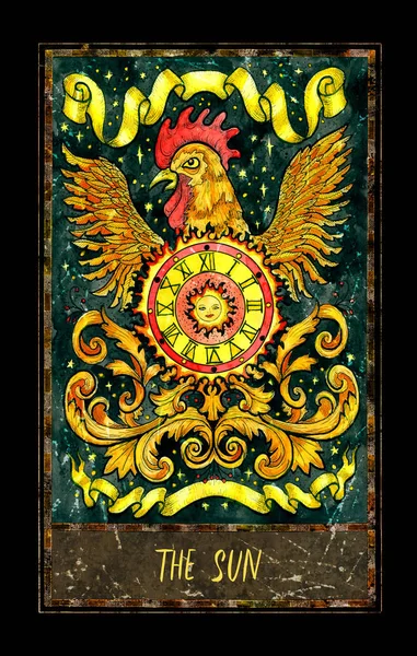 Sun. Major Arcana tarot card. The Magic Gate deck. Fantasy graphic illustration with occult magic symbols, gothic and esoteric concept