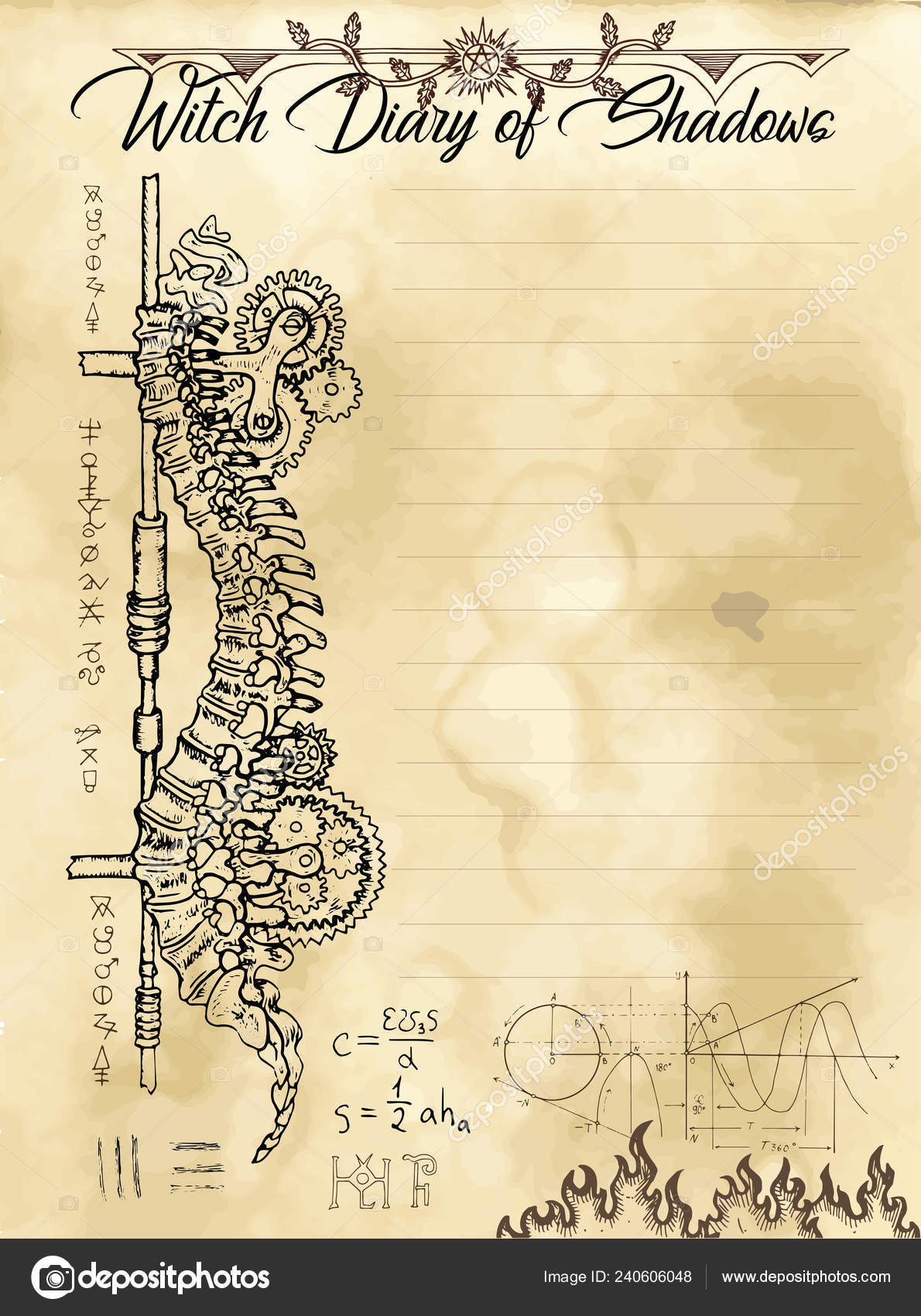 witch diary page scary skeleton evil symbols magic wiccan old stock vector c samiramay 240606048 witch diary page scary skeleton evil symbols magic wiccan old stock vector c samiramay 240606048