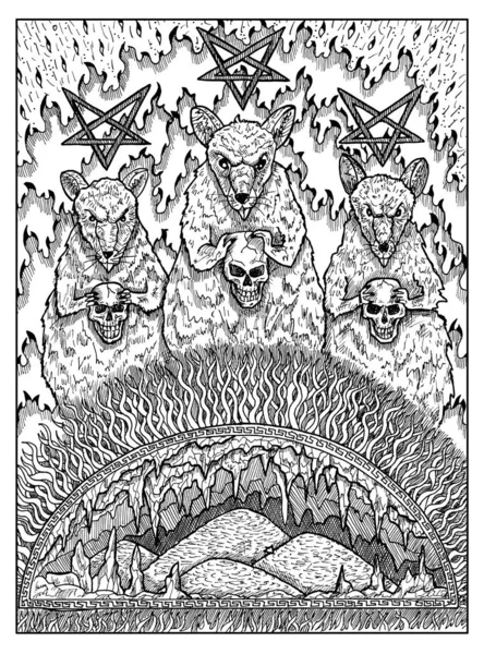 Rats. Black and white mystic concept for Lenormand oracle tarot card.