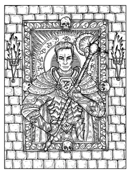 Man or warrior. Black and white mystic concept for Lenormand oracle tarot card.