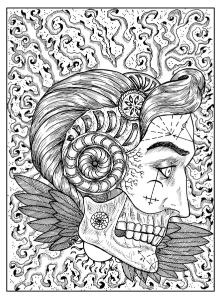 Sun. Black and white mystic concept for oracle tarot card.