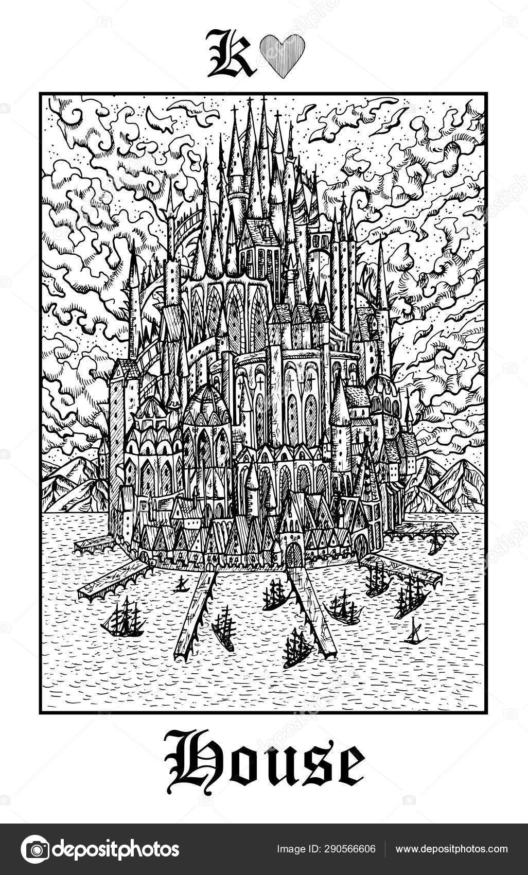 House Castle Tarot Card From Vector Lenormand Gothic Mysteries