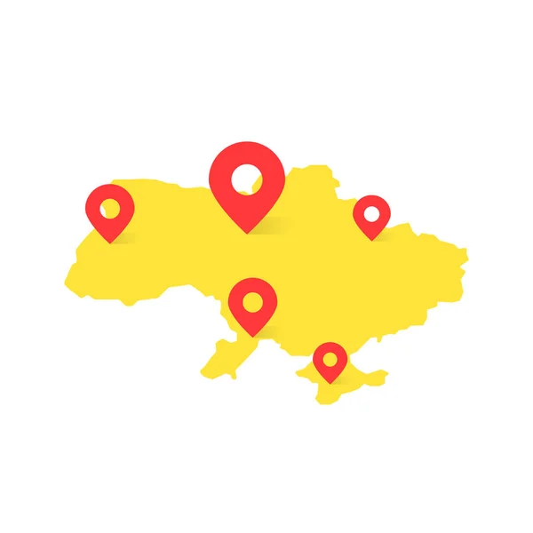 Жовта Карта України Червоним Штифтом Білому Тлі Концепція Туру Східній — стоковий вектор