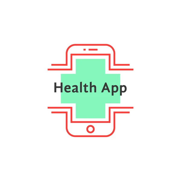 赤い細い線電話のような簡単な健康アプリのロゴ 医学療法や医師の相談のための個人的なガジェットのコンセプト フラット スタイル傾向のモダンなロゴのグラフィック デザインの白い背景で隔離の輪郭します — ストックベクタ