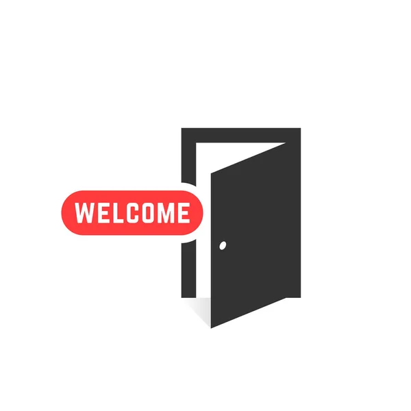 Welcome Open Door Icon Isolated White Concept Information Badge Hypermarket — Stock Vector