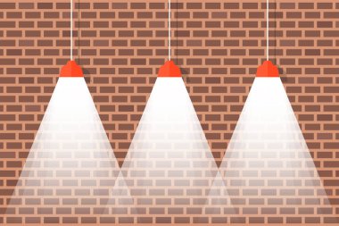 duvara asma tavan lambalı parlak ışık ile. iç dekorasyon için ambar, ev veya mağaza kavramı. Basit düz stil trend modern grafik sanat tasarım