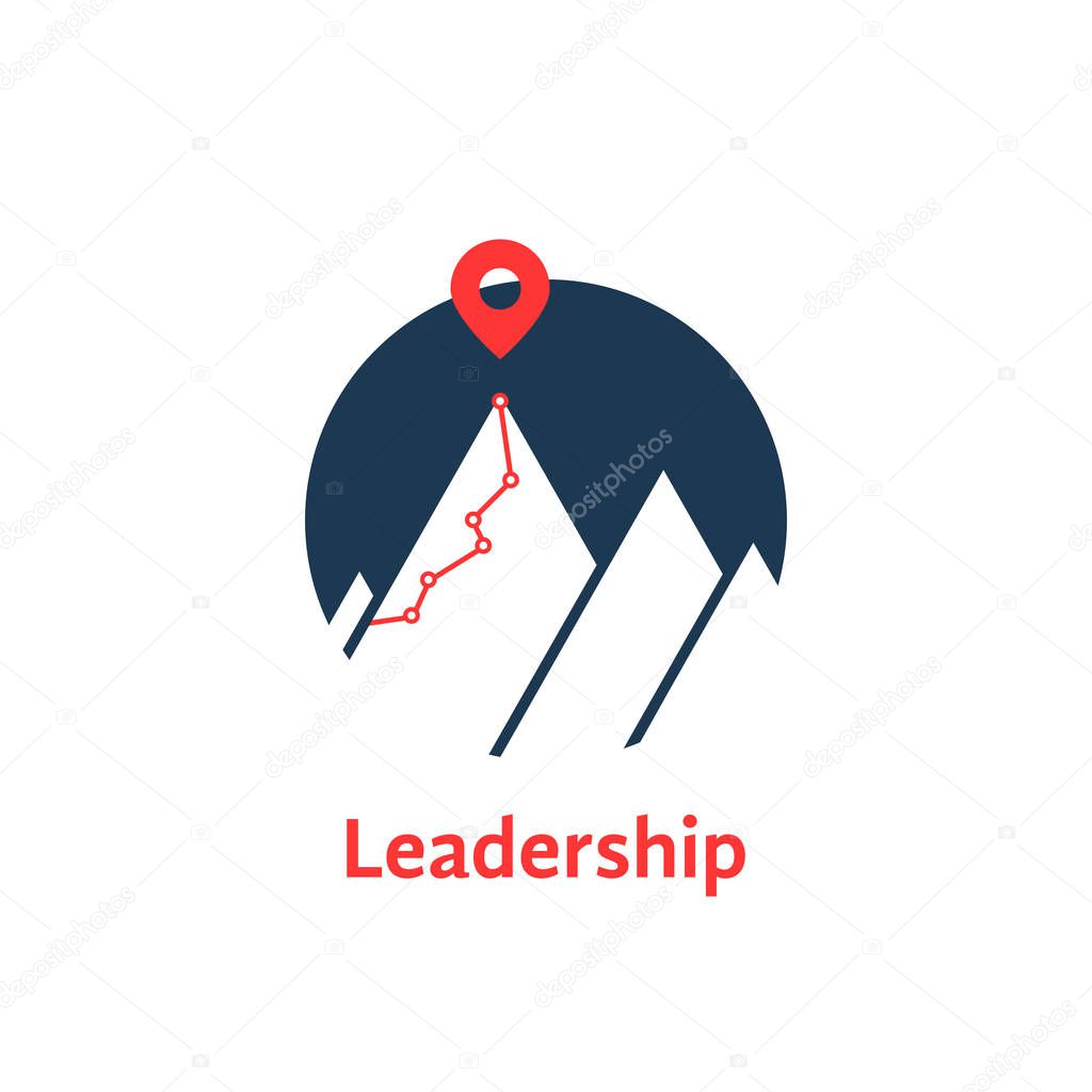 Summit icon like leadership logo isolated on white. concept of successful progress or career ladder and mountaineering or alpinism or hiking. simple flat style trend modern logotype graphic art design