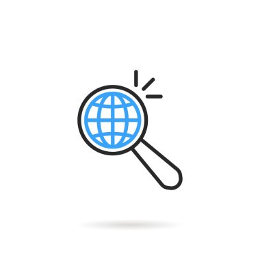 Genel arama ince çizgi büyüteç gibi. Bulucu popüler dünya haberleri veya kendi eğitim kavramı. Doğrusal düz stil trend modern logo grafik sanat tasarım illüstrasyon izole beyaz