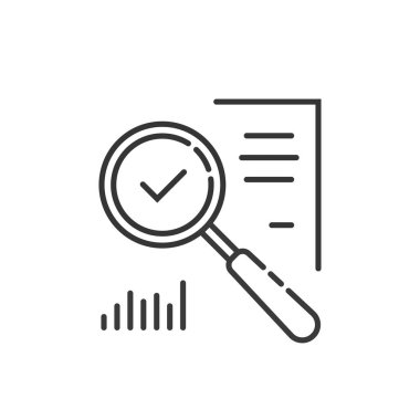 ince çizgi Büyüteç denetim gibi değerlendirmek. kimlik savunmasız kavramı veya Danışmanı iş iş. Beyaz arka plan üzerinde izole doğrusal düz stil trend modern logo grafik sanat tasarım