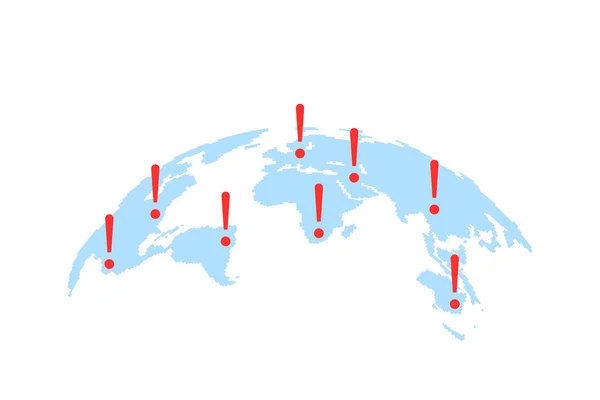 サイバー攻撃や災害の抽象的な震源分布の世界地図 国際テロの警告サインの概念 シンプルなフラット スタイル傾向の現代のロゴのグラフィック デザインの白い背景で隔離 — ストックベクタ
