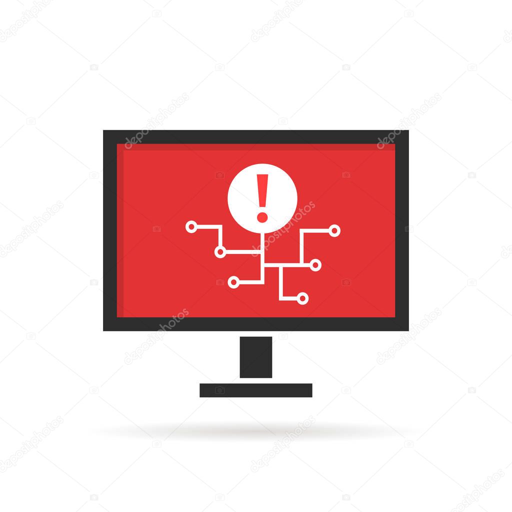 cyber attack on personal computer or virus spread. concept of spyware encrypted for ransom and public system hacking. flat style trend modern logotype graphic design isolated on white background