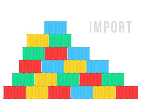 Pile colorée de conteneurs maritimes comme l'importation — Image vectorielle